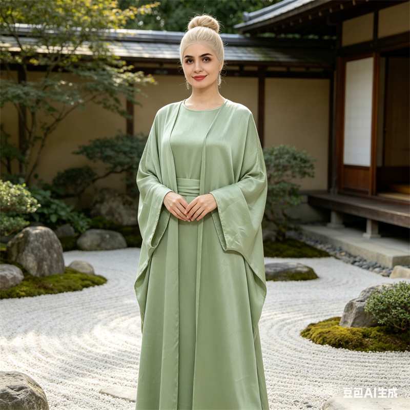 イスラム教徒の女性 2 点セットドレスアバヤイード Jalabiya サッシモロッコドバイカフタンカーディガンローブ着物ケバヤカフタンドバイカフタン