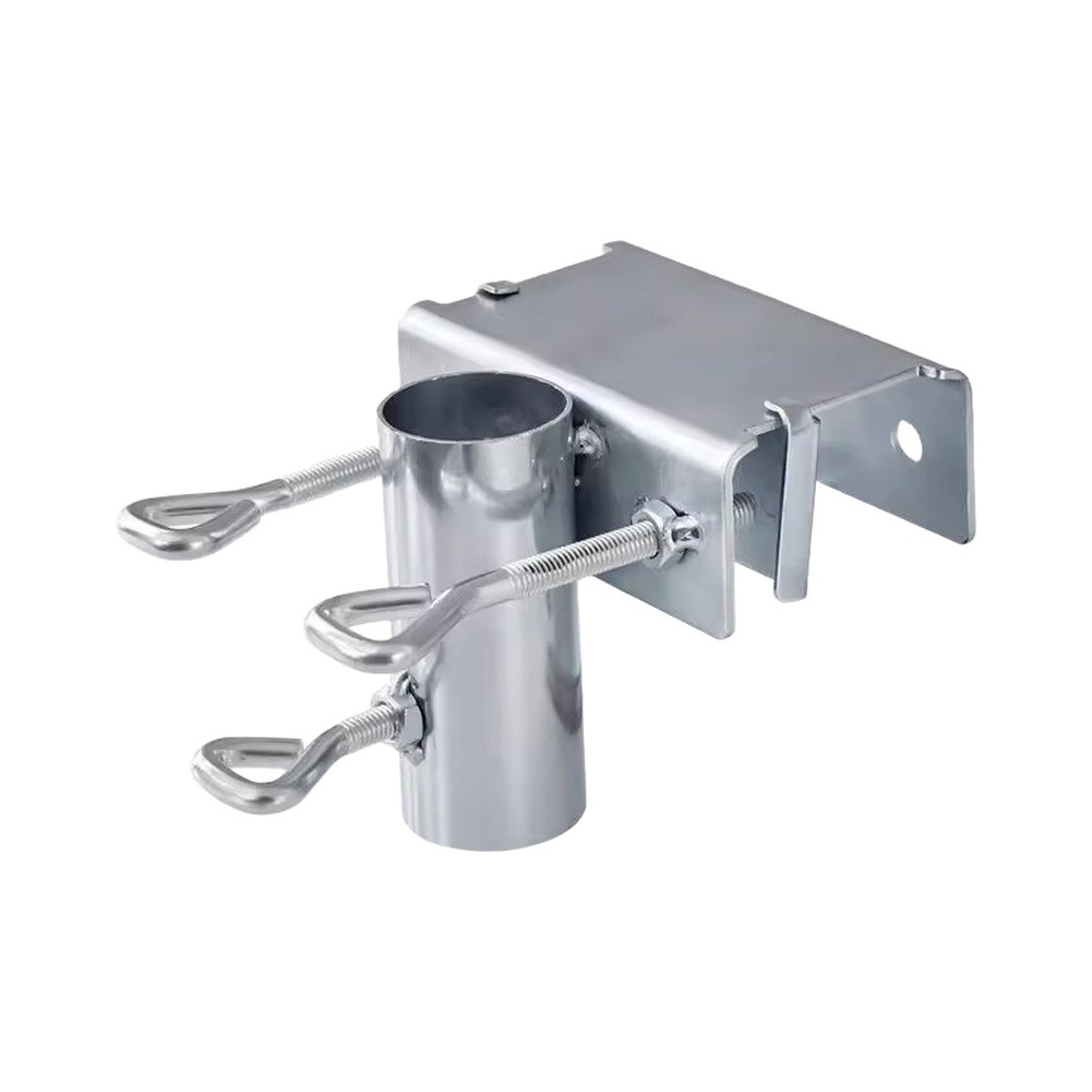 Clamp Style Umbrella Holder for Balcony Railing or Table Edge with Drink Holder and 4 Hooks Easy Hand Tightening