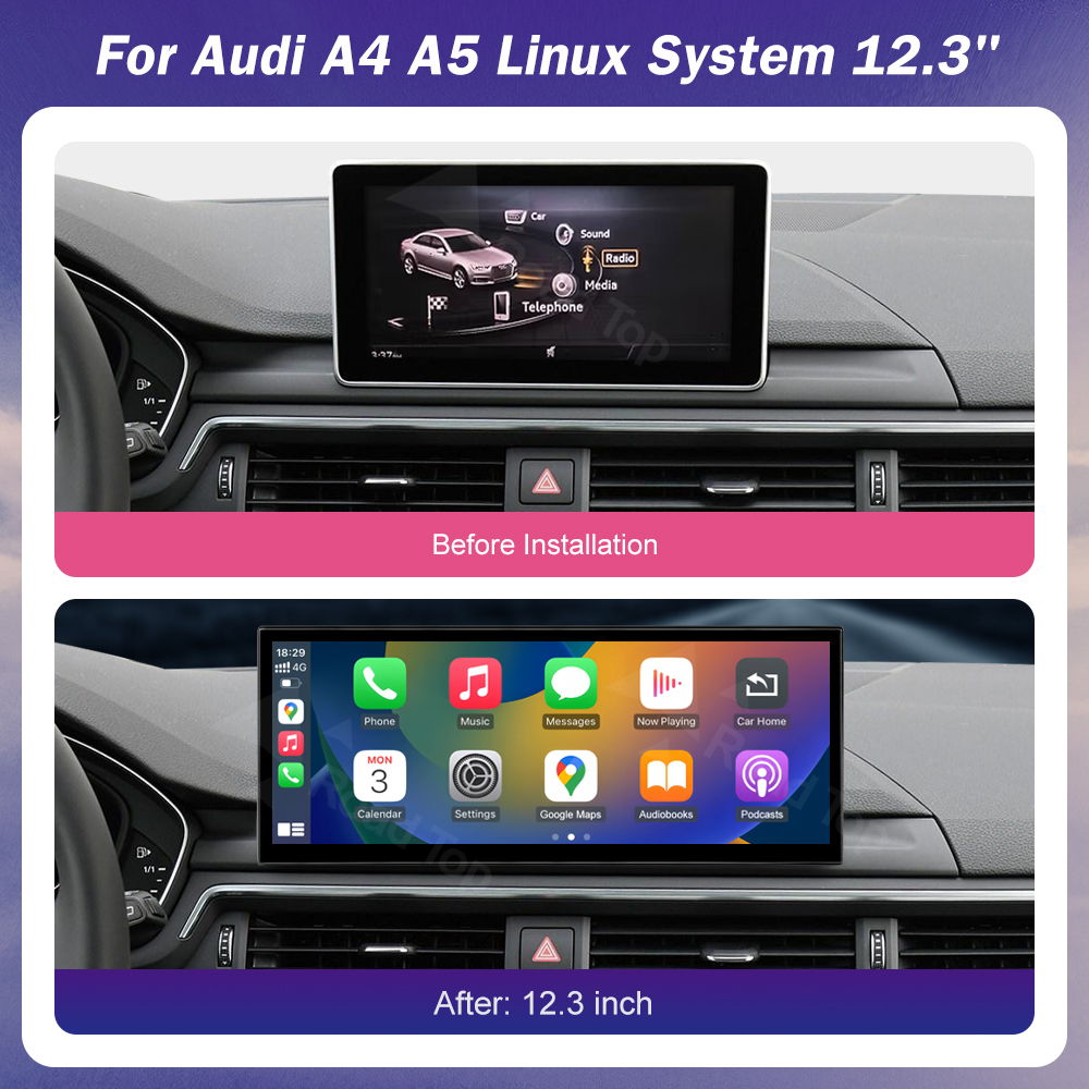 新デザインワイヤレス CarPlay 車マルチメディアアウディ A4 A5 2016-2019 サポート Airplay カメララジオ GPS 車プレーヤー画面