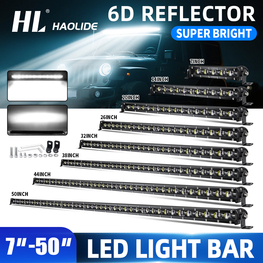HL 6D ウルトラストリップ LED ライトバー 8-50 インチ LED ドライビングフォグランプワークライトバー 4x4 LED バーオートバイオフロード SUV ATV トラクター用
