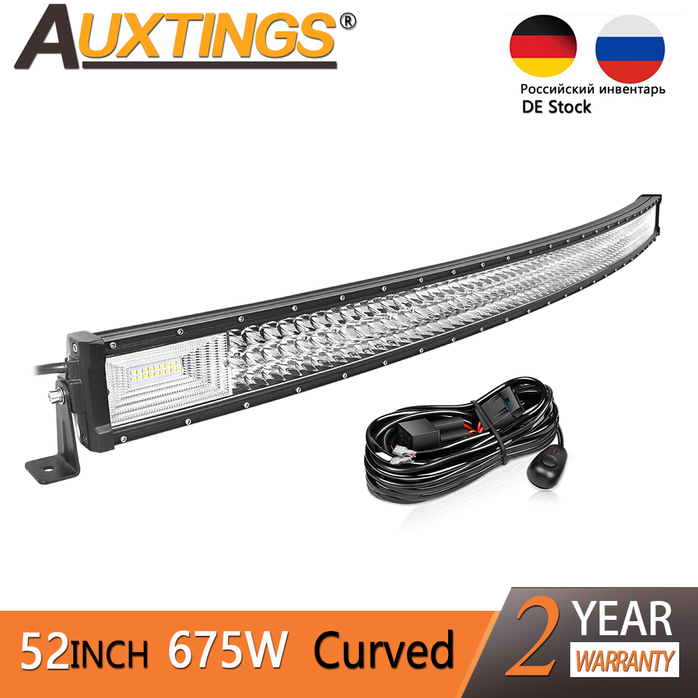 Auxtings 5​​2インチ 曲面LEDライトバー 3列明るい 7D 675W オフロードドライビングライト トラック ボート ATV 車 12V用