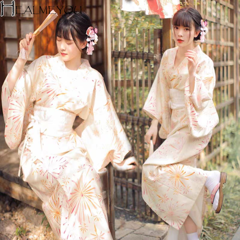 プリント花柄伝統的な日本の着物エレガンスアジアンさくらガール着物ドレス新しい和風