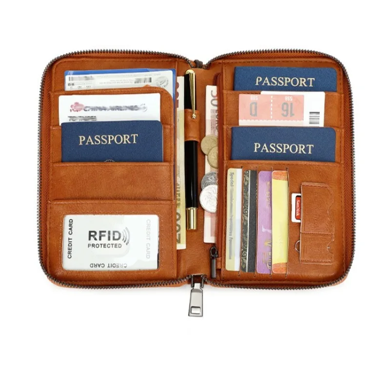多機能 RFID ブロッキングパスポートウォレットジップアップ保護ケース旅行書類や財務用新着クロスボーダー