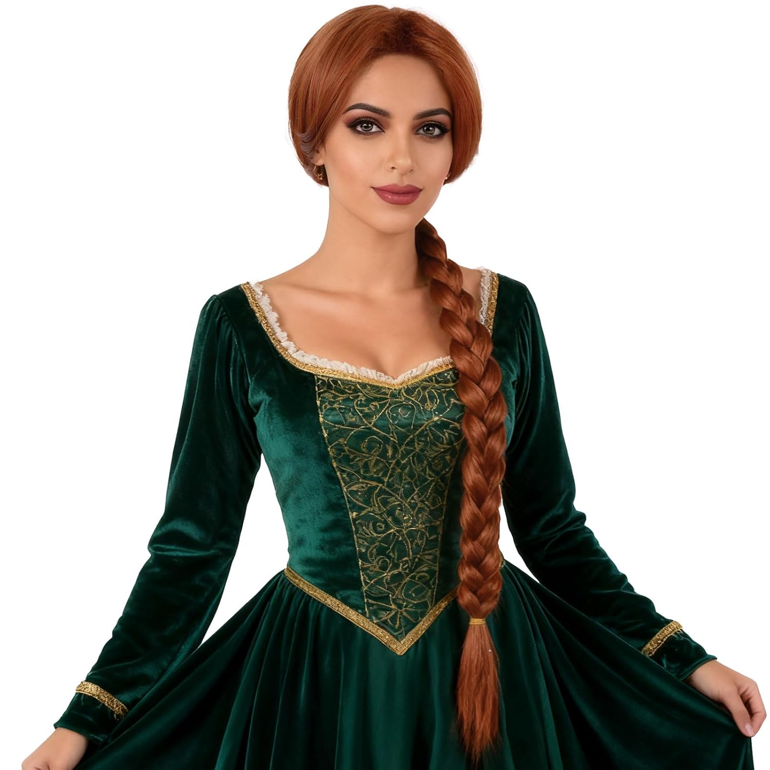 合成ロング編組女性コスチュームウィッグ赤茶色編組耐熱ウィッグ用コスプレハロウィンアニメパーティー使用