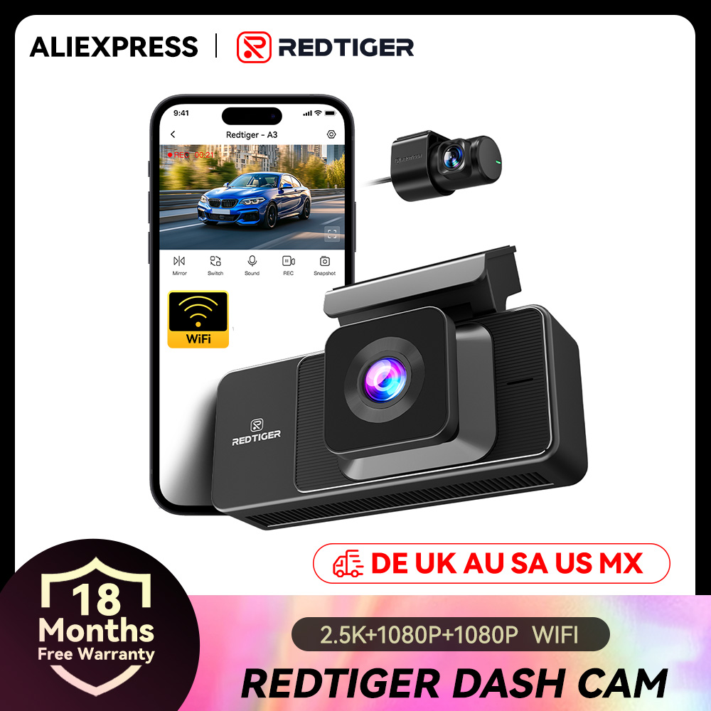 REDTIGER A3 3チャンネル ダッシュカム ダッシュカメラ 2.5K 1080P 1080P 内蔵5.8Ghz WiFi ナイトビジョン パーキングモニター