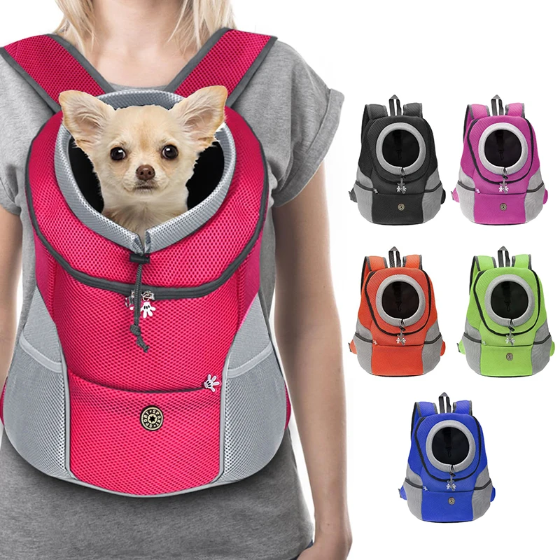 新しい犬ペットバックパックキャリアトラベルバッグフロントパック通気性調整可能安全反射ストリップ付きハイキング屋外猫