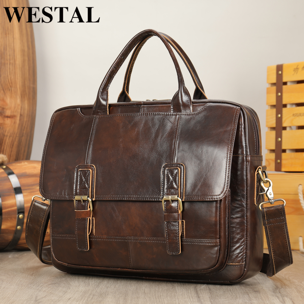 WESTAL メンズブリーフケースバッグメンズ本革ラップトップバッグ男性ヴィンテージデザイナー高級ブランドポルテドキュメントオフィスバッグ男性のための