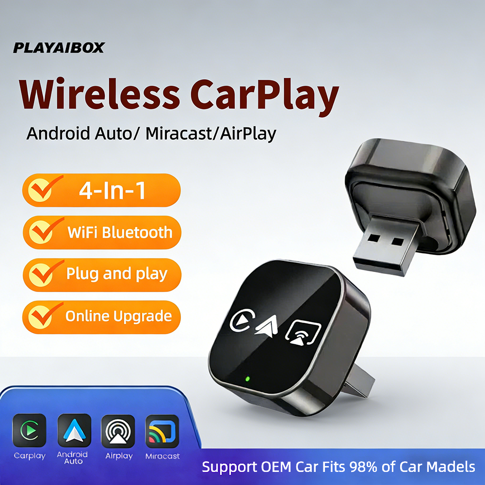 2026 アップグレード 4-in-1 有線 - ワイヤレス CarPlay Android Auto アダプター (スクリーンミラーリング付き) iOS CarPlay/Android Auto/ミラーリング