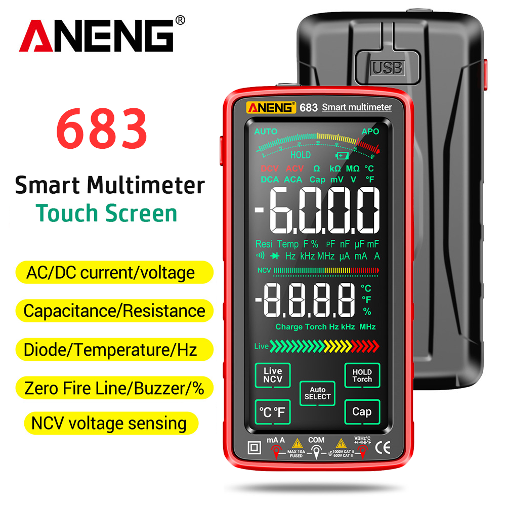 ANENG 683 スマートマルチメーター充電式ハイエンドタッチ 6000 カウントマルチメトロテストマルチテスター AC/DC 電圧テスター電流ツール