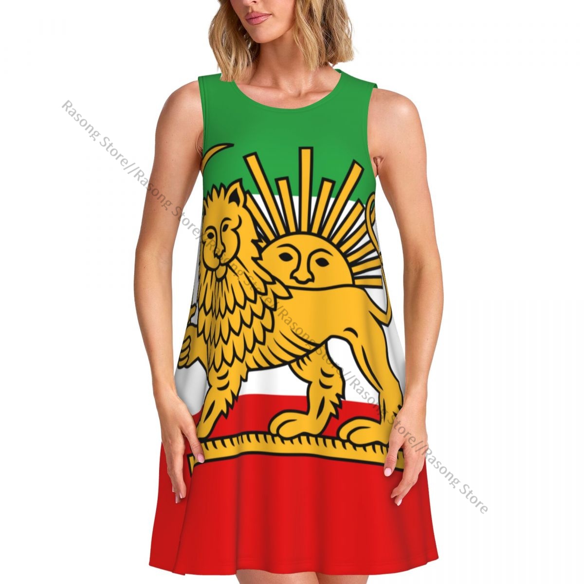 女性のドレストリコロールイラン旗夏カジュアル Tシャツビーチカバーアップタンクドレス