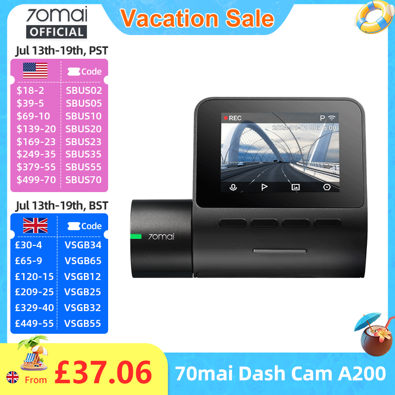 70mai ダッシュカム A200 1080P 2 インチ IPS スクリーン デュアルチャンネル録画 70mai 車 DVR A200 24H パーキングモニター 130°FOV ナイトビジョン