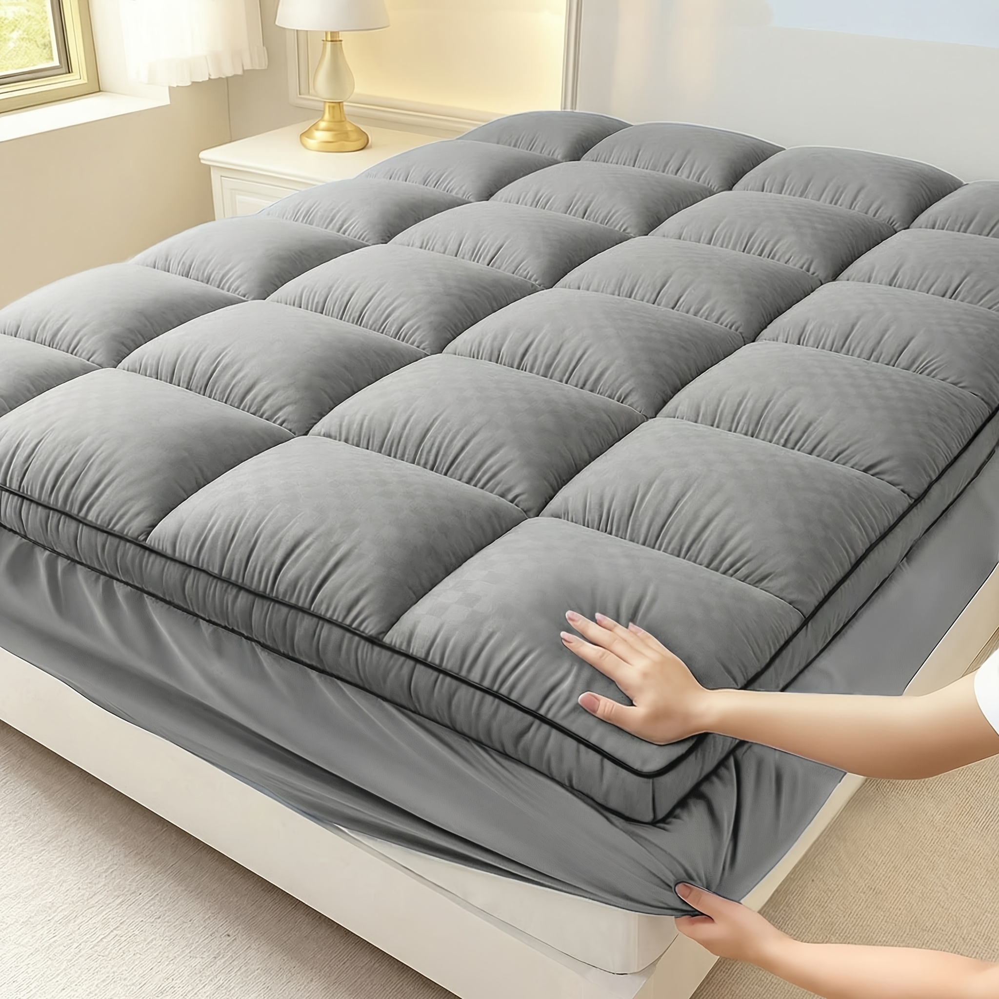 フィットマットレスプロテクター、滑り止めで快適、居心地の良い寝室用寝具アクセサリー、洗濯機で洗えます。トップは8～21インチまで伸縮し、深いポケットの冷却デザイン。