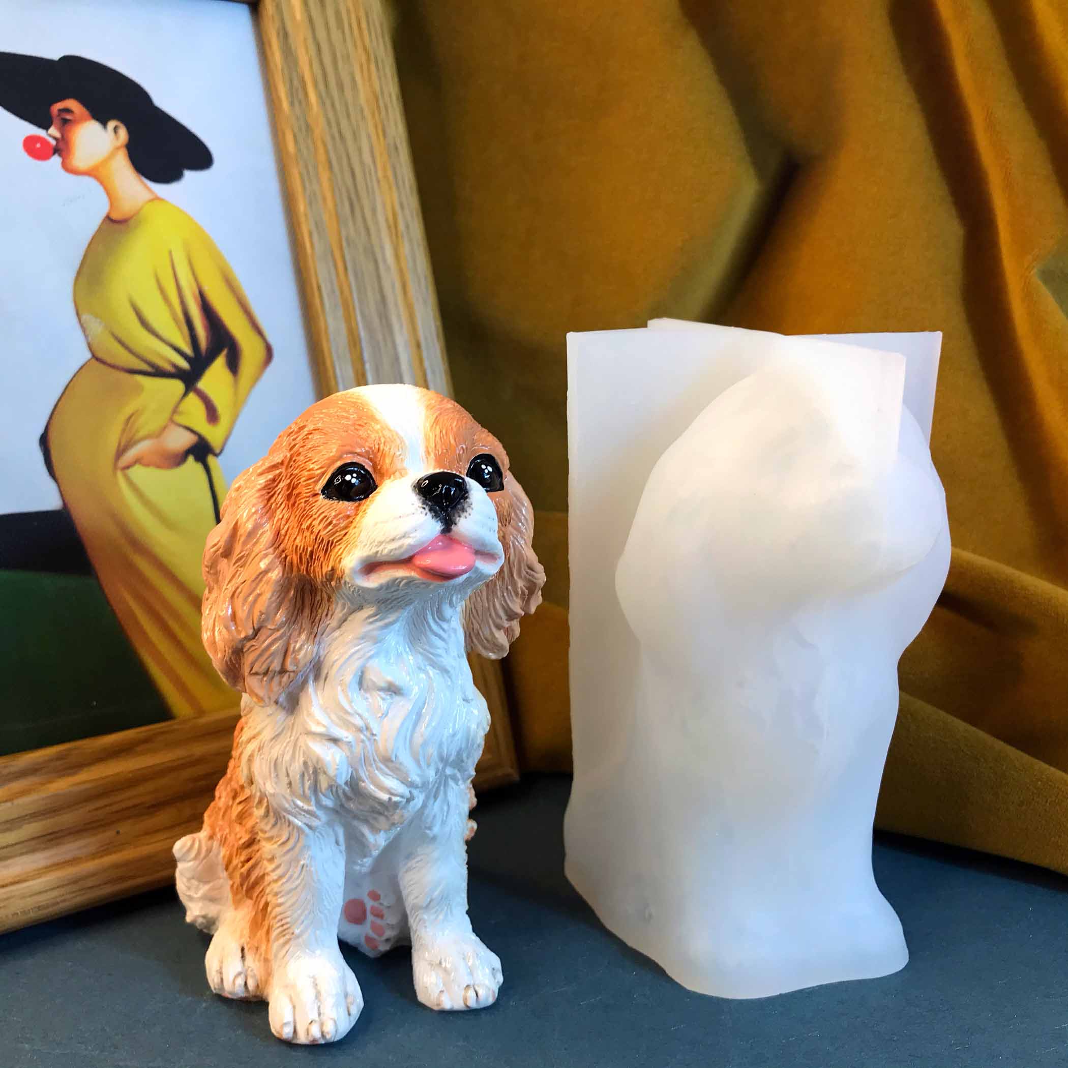 愛らしいキングチャールズハウンドモデルシリコーン型 3D 動物石膏セメントエポキシ樹脂装飾工芸品作成ツール、家の装飾