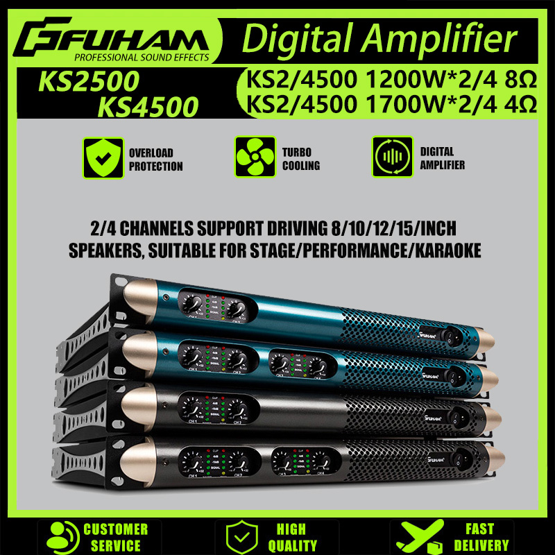 FUHAM KS2500 デジタルパワーアンプ 2/4 チャンネル 8 オーム 1200 ワットオーディオアンプデジタルアンプオーディオ DJ ステージパフォーマンス