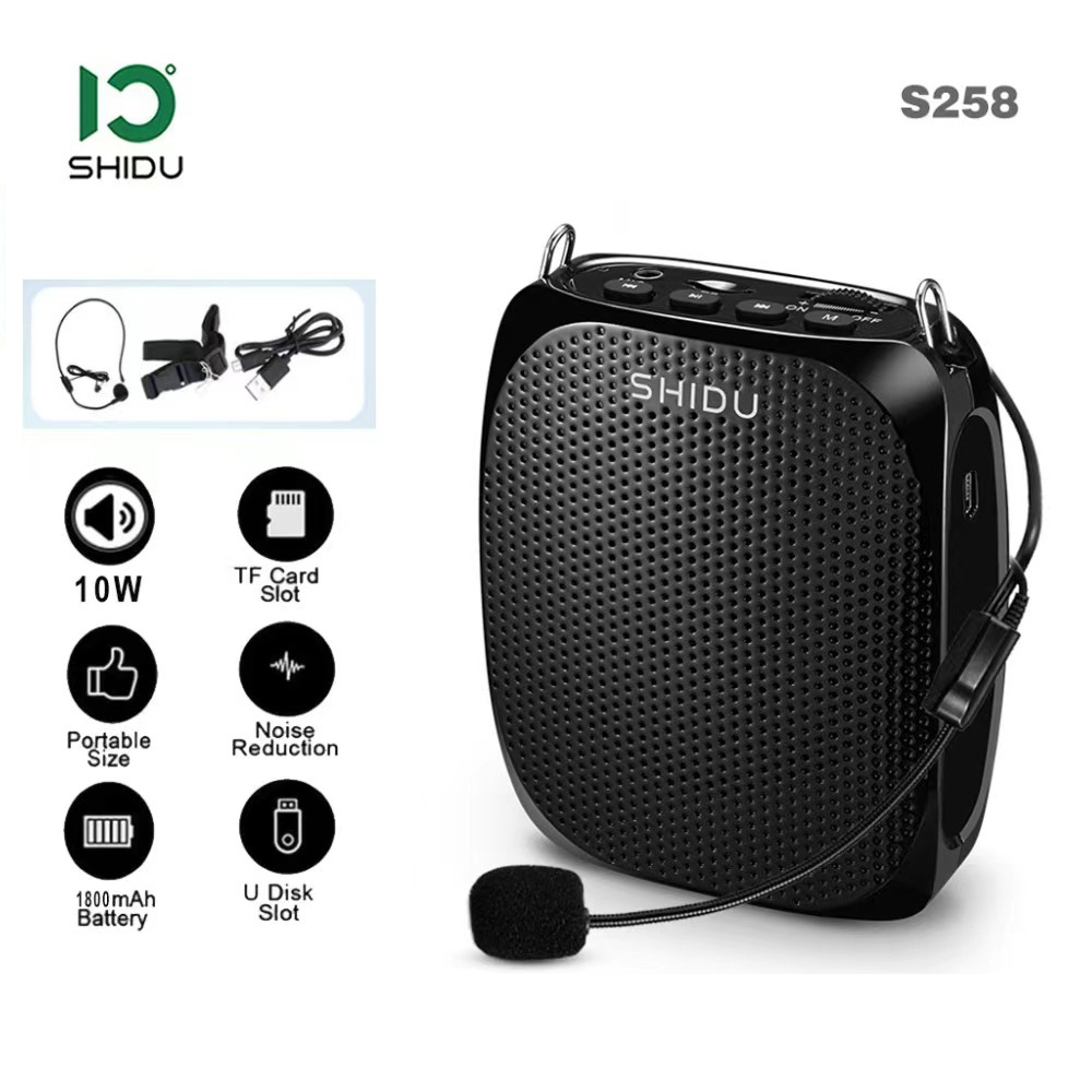 SHIDU S258 ミニポータブル 10 ワットパワー大音量サウンドスピーカーナチュラルステレオ有線マイクスピーカー教師講義