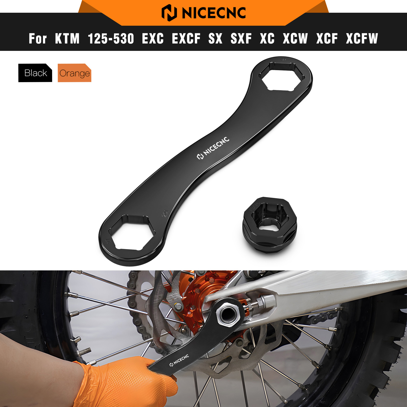 NICECNC KTM EXC 300 EXC-F 350 2024 17-27-30MM フロントリアホイールアクスルレンチ除去ツール Husqvarna TE 300 GasGas EC 300
