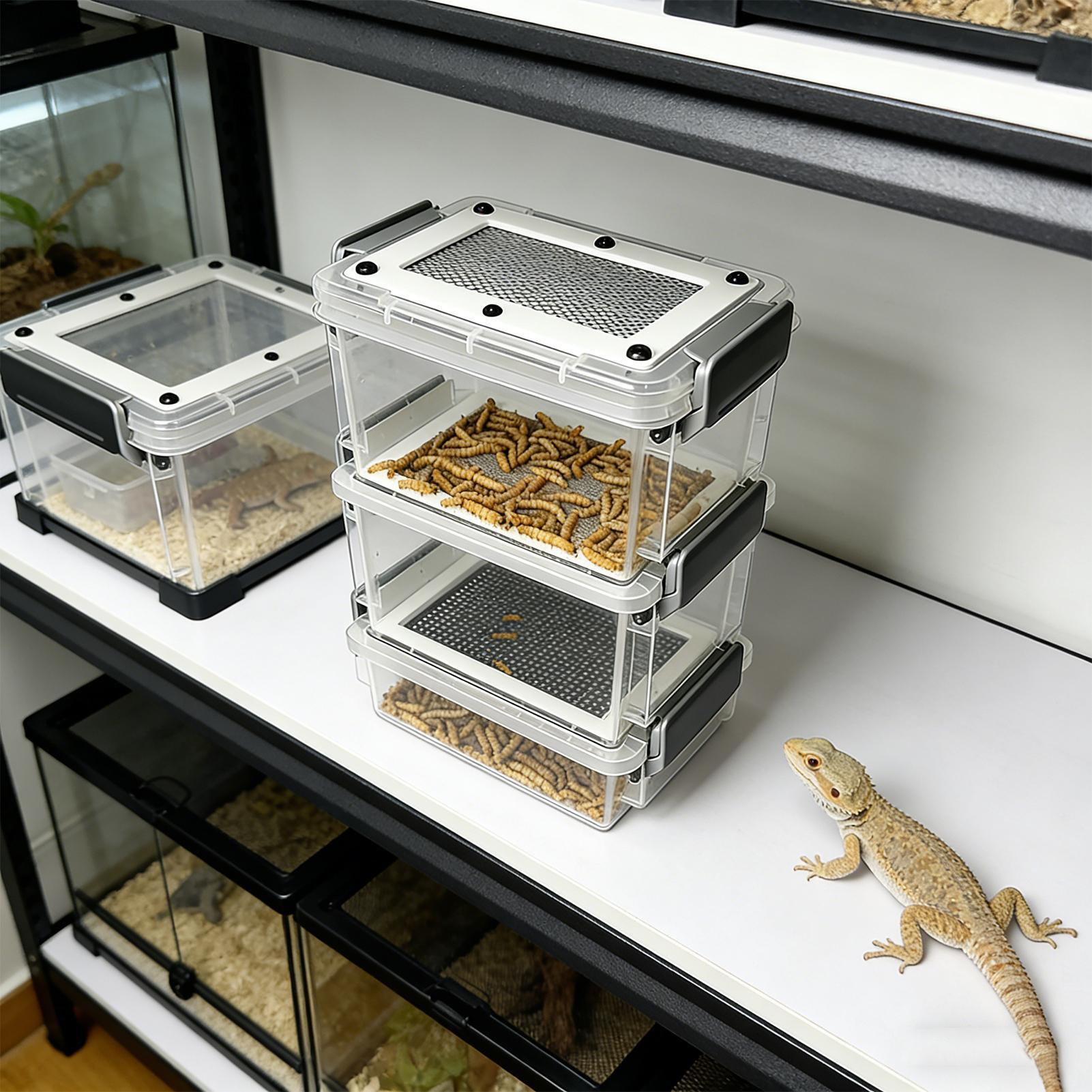 爬虫類給餌ボックス Transparentk アクリルミルワーム給餌ボックス トカゲ カメレオン ミルワーム コオロギ デュビア ゴキブリ用