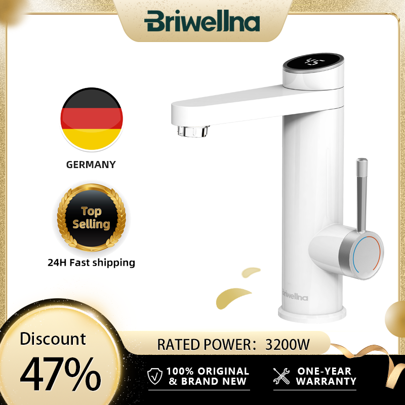 Briwellna 電気温水器 220V 洗面器の蛇口温水タップ 120 ° スイベルスパウトインテリジェント給湯器ミキサー間欠泉