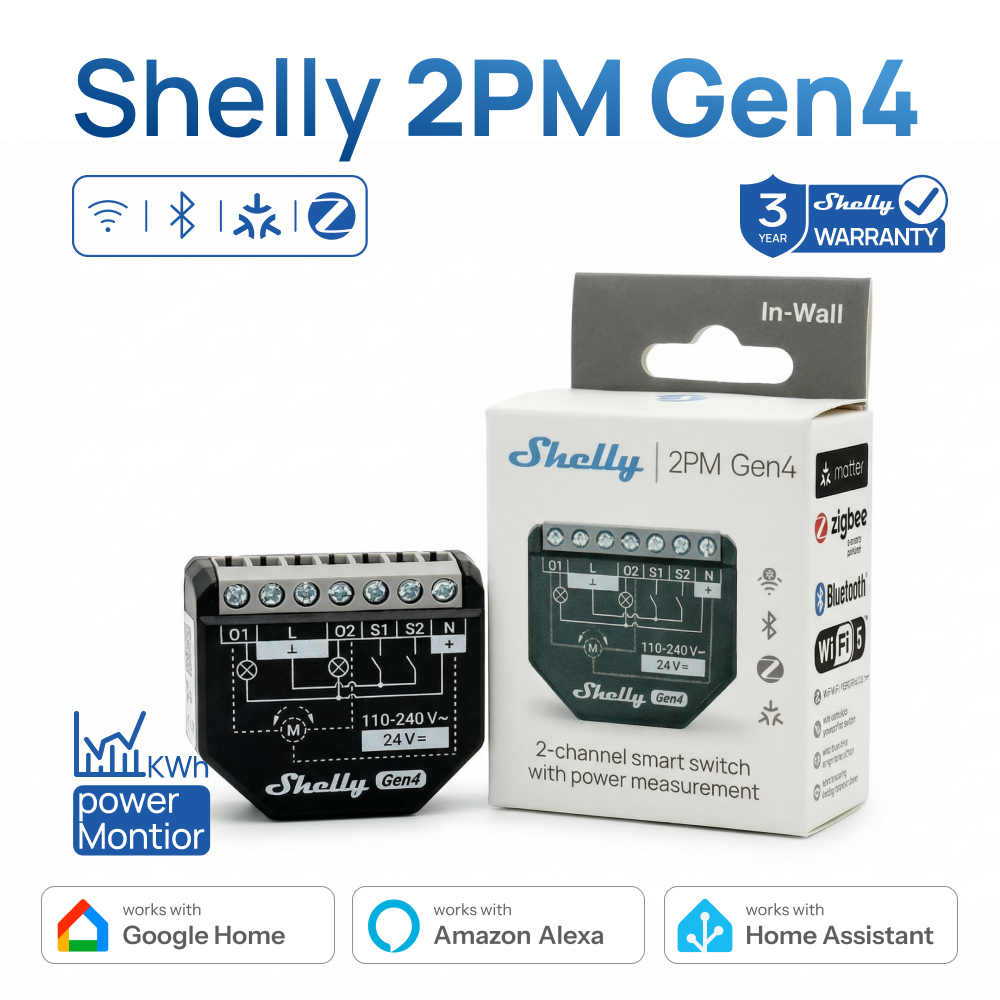 Shelly 2PM Gen4 Zigbee 2 チャンネルスマートスイッチマターコントロールカーテン Nlinds パワーメーター互換 Alexa ホームキット Google ホーム