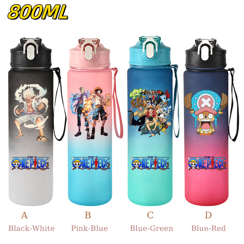 800ML Anime One Piece Sports Water Bottle Gradient Color Leak Proof Motivational Portable Water Bottle for Outdoor Sport Fitness