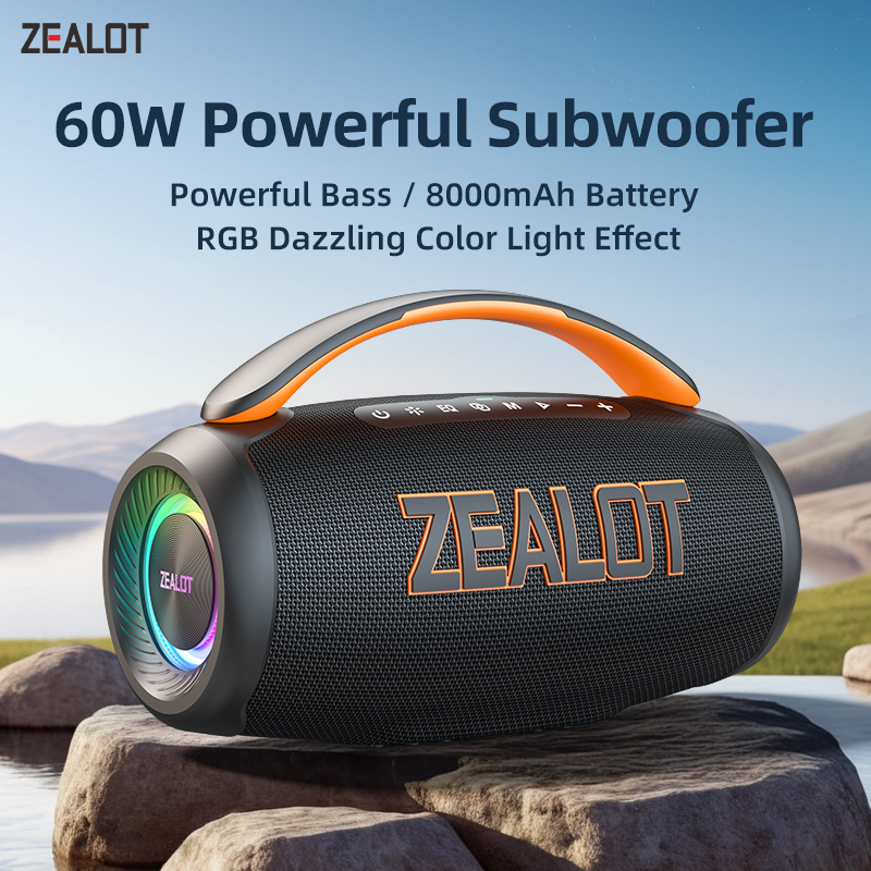 Zealot-P12 スピーカー 60 ワットポータブル Bluetooth スピーカー IPX6 防水、快適なハンドル、制御可能な照明、TF、USB