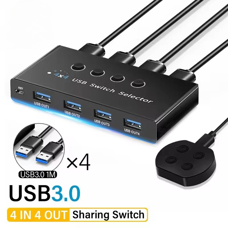 4 入力 4 出力 KVM USB3.0 スイッチ共有コントローラハブアダプタ USB2.0 プリンタスプリッタスイッチャー PC ラップトップキーボードマウスモニター用