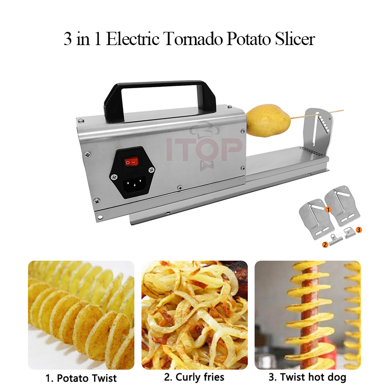 ITOP Potato Tower Machine Stretchable Tornado Potato Cutter with 3 Blades For Potato Twist Curly Fries Twist Hot Gog 110V 220V
