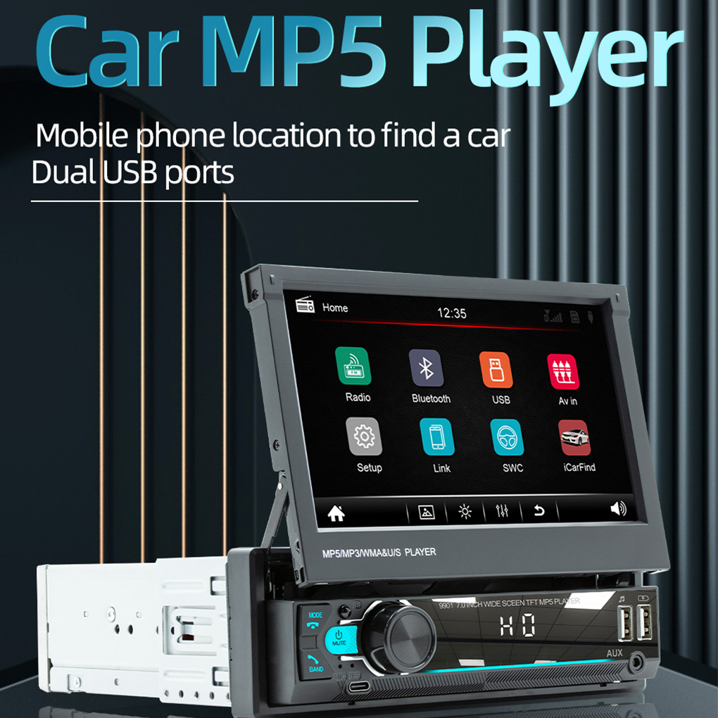 7 "格納式カーラジオタッチスクリーンモニター 1DIN D-Play ユニバーサルカー MP4 MP3 MP5 プレーヤー FM Bluetooth TF/USB リアカメラ