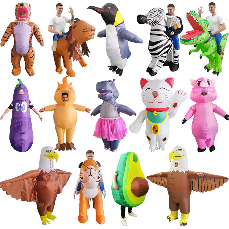 インフレータブル衣装大人クリスマスハロウィンマスコット動物コスプレエアブローアップジャンプスーツイーグルカバハートタイガードレスアップスーツ