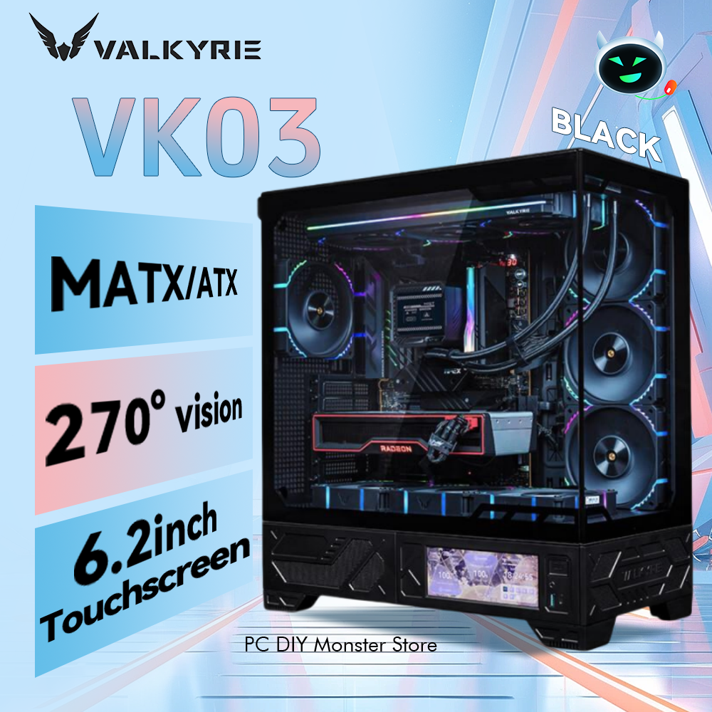 VALKYRIE PC ケース VK03 ATX ゲーミングデスクトップ 6.2 インチ タッチスクリーン 取り外し可能 270° シービュールーム 360 水冷コンピュータケースをサポート