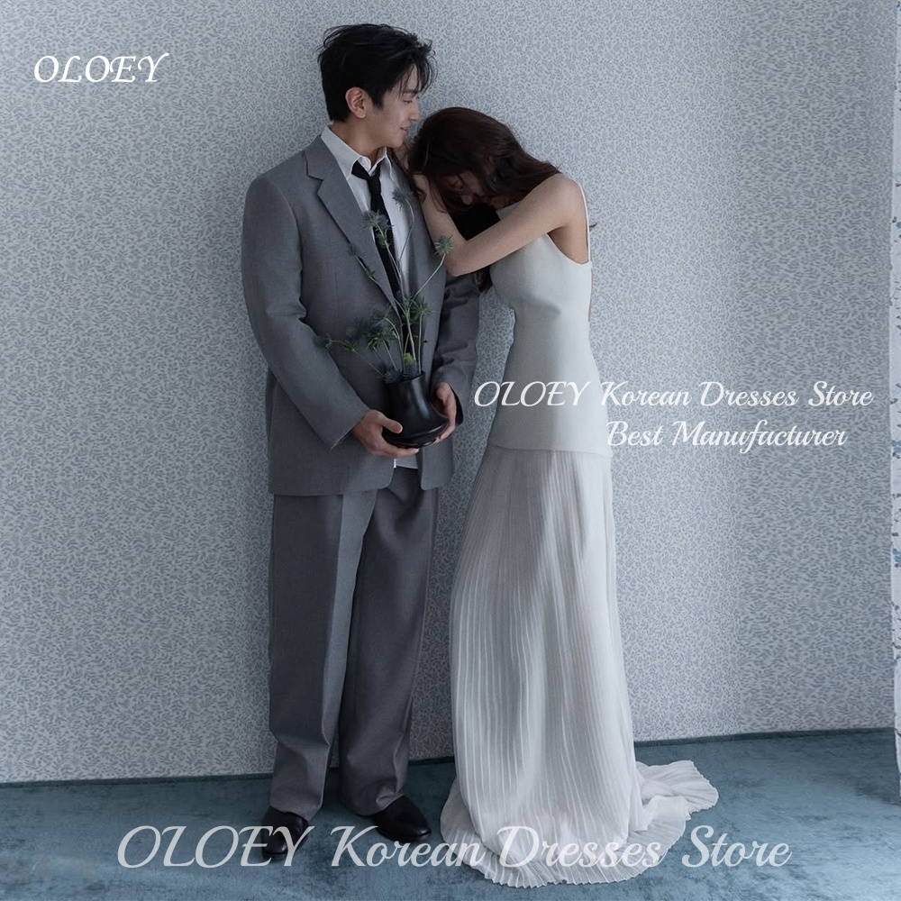 OLOEY シンプルなスパゲッティストラップ A ライン韓国のウェディングドレスシフォンブライダルガウン写真撮影用カスタマイズ Vestidos Novias Boda