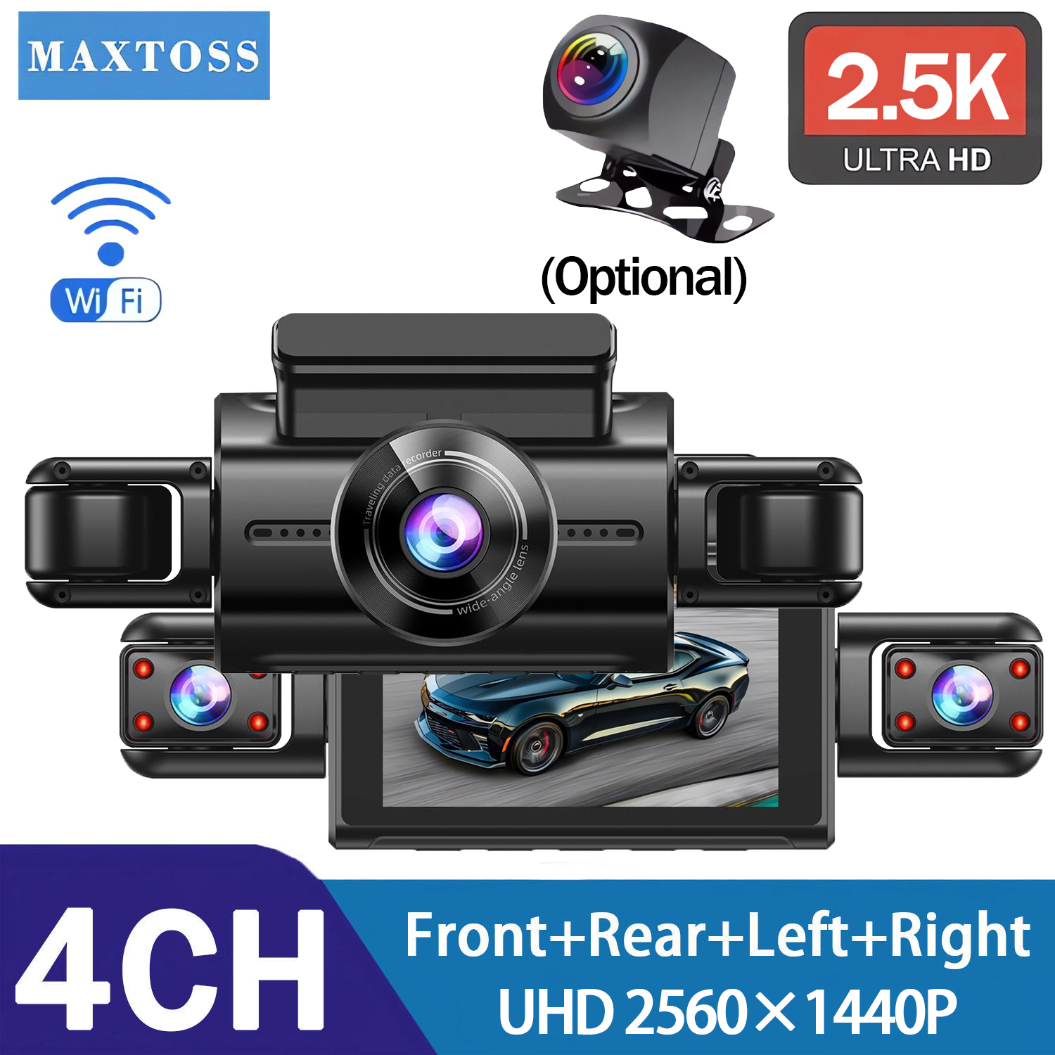 2.5K 4 レンズ 360 度車用ダッシュカム WIFI アプリ車 DVR 4 チャンネルフロントカメラビデオレコーダー車両用リアビューカメラ