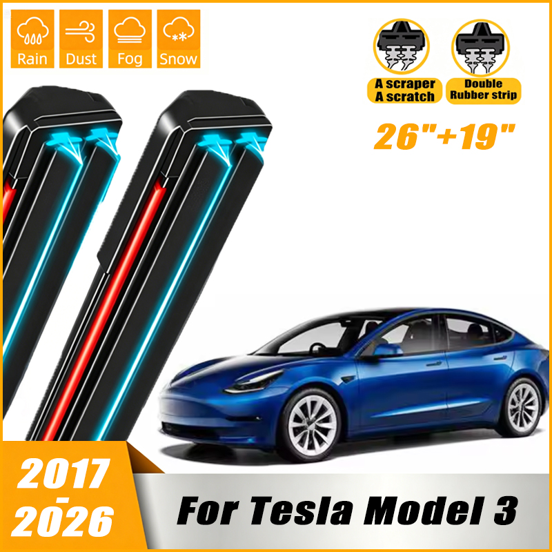 2Pcs Front Windshield Windscreen Wiper Blades For Tesla Model 3 2017 - 2026 2018 2019 2020 2021 ,Car Window Rain Brushes 26"+19"