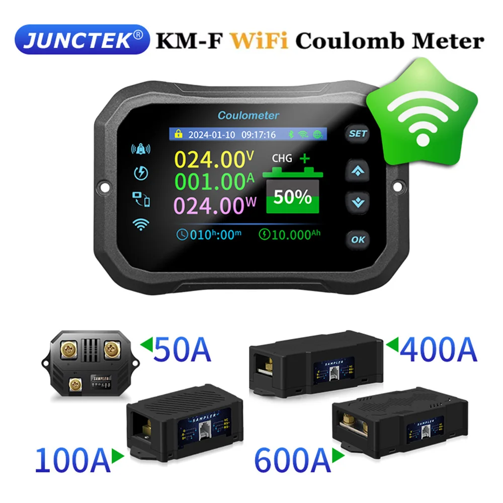 KM-F クーロンメーター WIFI 付き、高精度双方向電流検出、バッテリー電圧表示