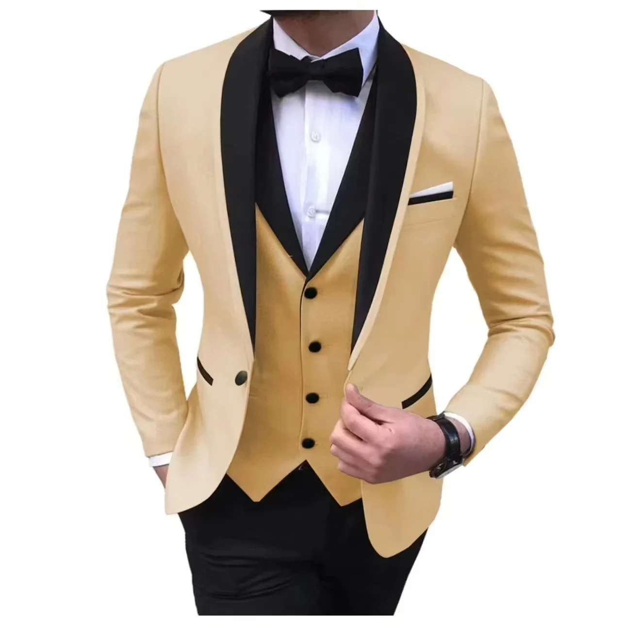 3 ピースブレザーベストとパンツセットラペル襟シングルブレストハイエンド紳士服スリーピース新郎スーツ最新
