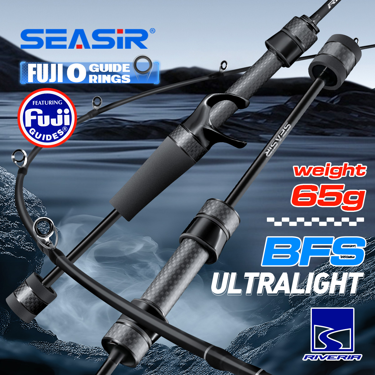 Seasir Riveria BFS 超軽量スピニング ベイトキャスティング釣竿、フジ O セラミックガイドリング、30T 40T カーボン生地、1.5M-1.98M UL