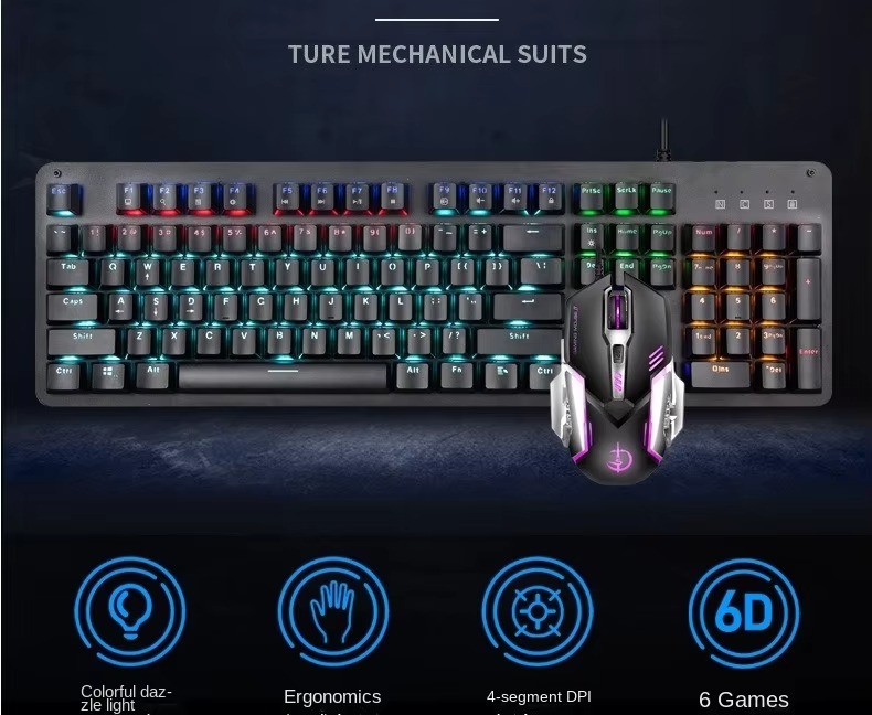 ホット販売 OEM104 キー有線高 DPI RGB 緑軸キーボードとマウスのセット