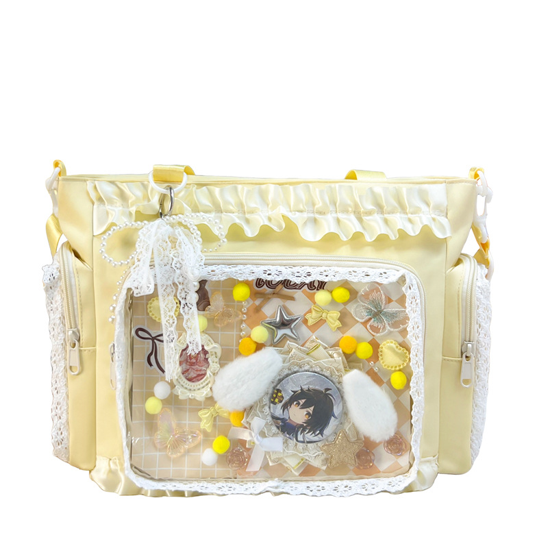かわいい Ita バッグアニメピン透明窓トートバッグ甘いロリータレースショルダーバッグ大容量ハンドバッグ女の子のための