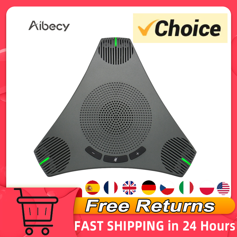 Aibecy 360° USBスピーカーフォン 会議用マイク 全指向性コンピューターマイク 音声ピックアップ ミュートキー付き ビデオ会議用