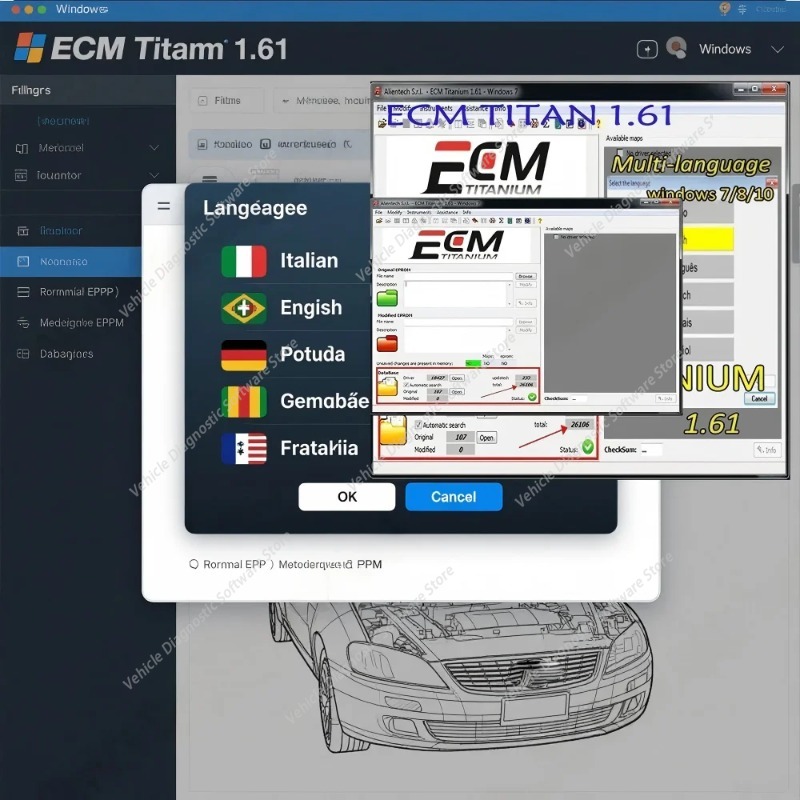 ECM チタン 1.61 obd2 スキャナカーアクセサリーソフトウェア 26000 ドライバー ECM 18259 ドライバー ecu ツール送信リンク Windows 10