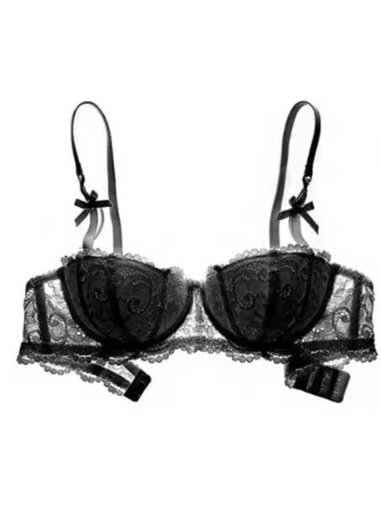 Sexy Lace Half Cup Bra Set No Underwire Wireless Push Up Small Breast Enhancer Adjustable Comfort Lingerie Set for Women S-XLABC