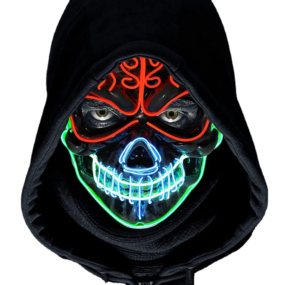LED ハロウィンマスク 2024 アップグレード怖いハロウィンライトアップマスク怖いスカル形状コスプレ LED マスク悪ふざけおもちゃ