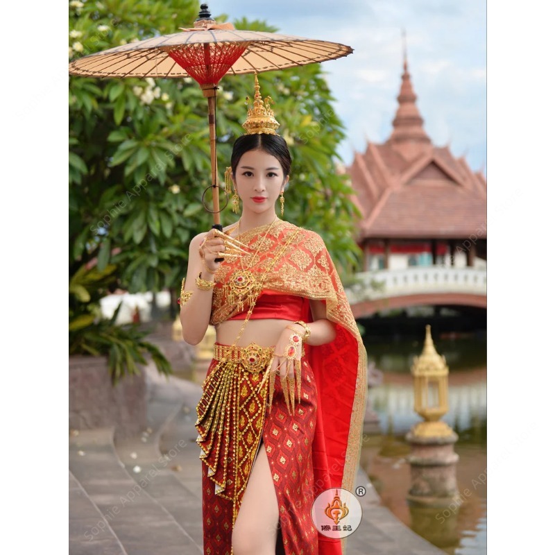 タイの衣装女性ビーズチューブトップススカートショール東南アジアスタイルのウェディングパーティードレスフェスティバルタイの伝統的な服