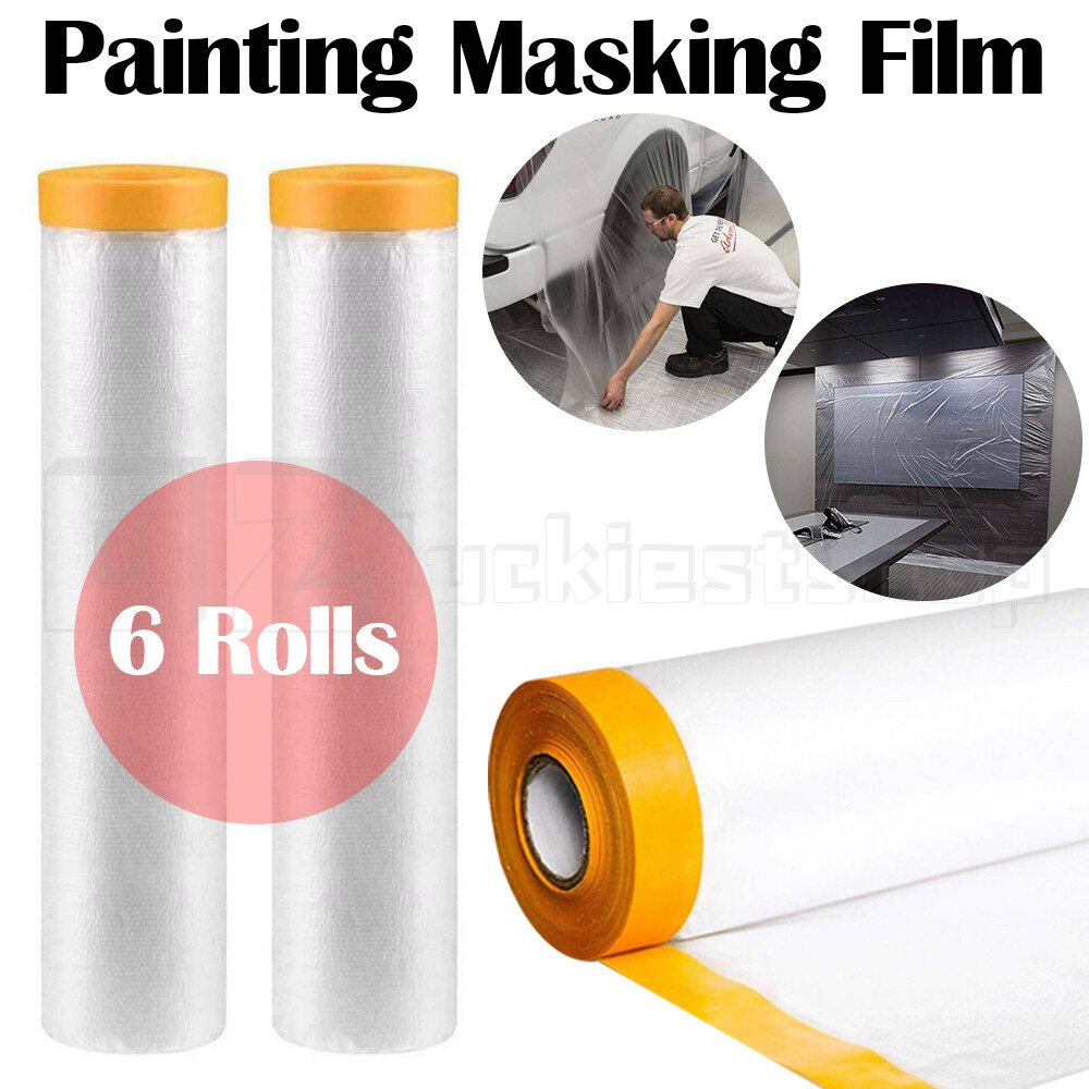 6ロール ペイントマスキングフィルムシート テープ付きプラスチックドロップペイントテープ 12m x 270cm