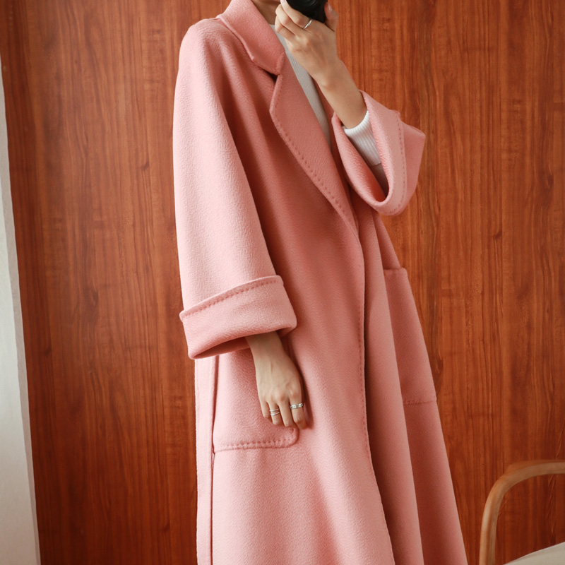 女性両面 20% カシミヤウールコートジャケット女性ロング美しいウール冬秋暖かいファッション水リップルマント