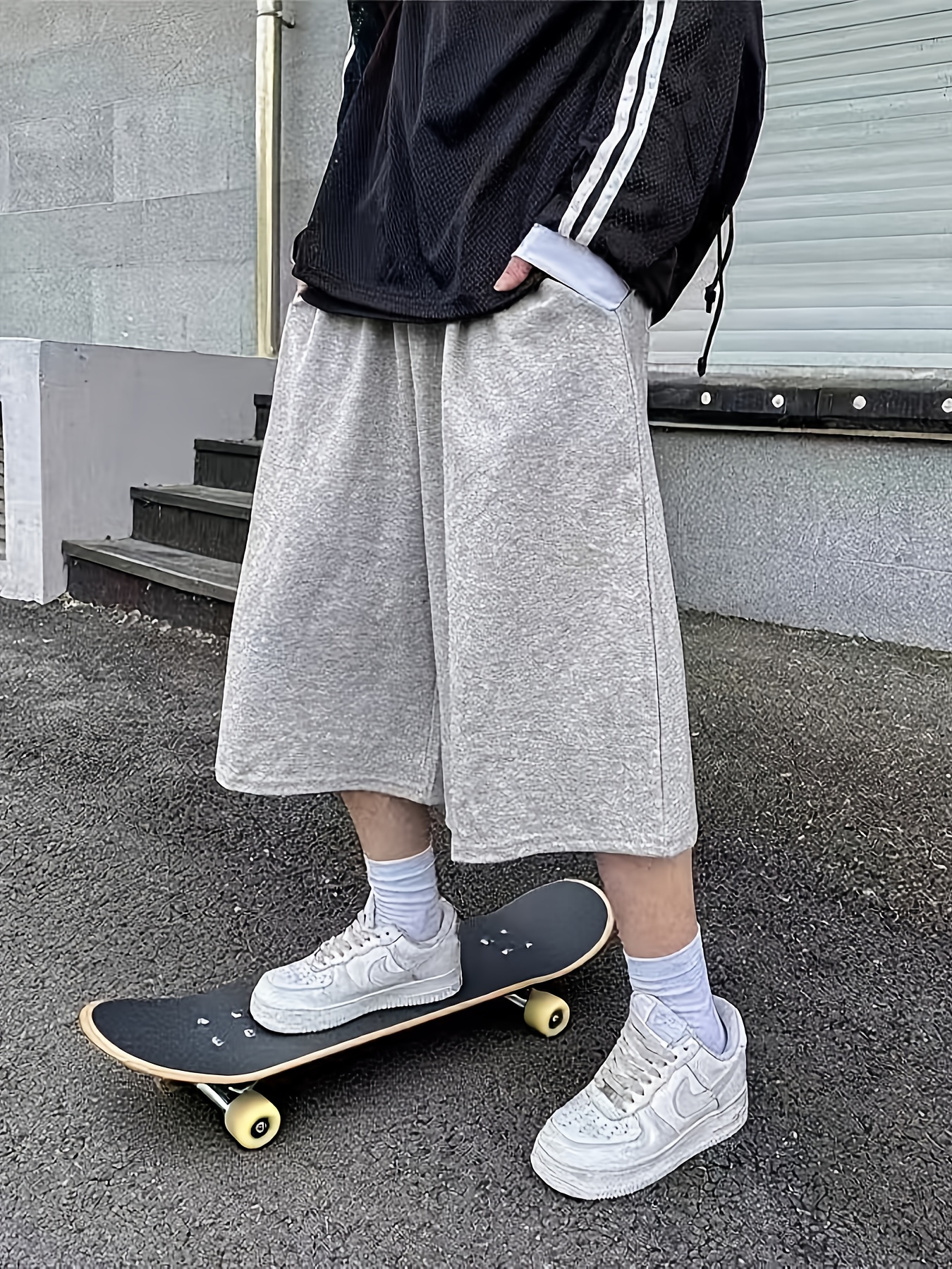 メンズ ユニセックス ルーズ ストリート スタイル 5 ポイント パンツ ミッドレッグ丈 スケートボードやフィットネス活動に最適