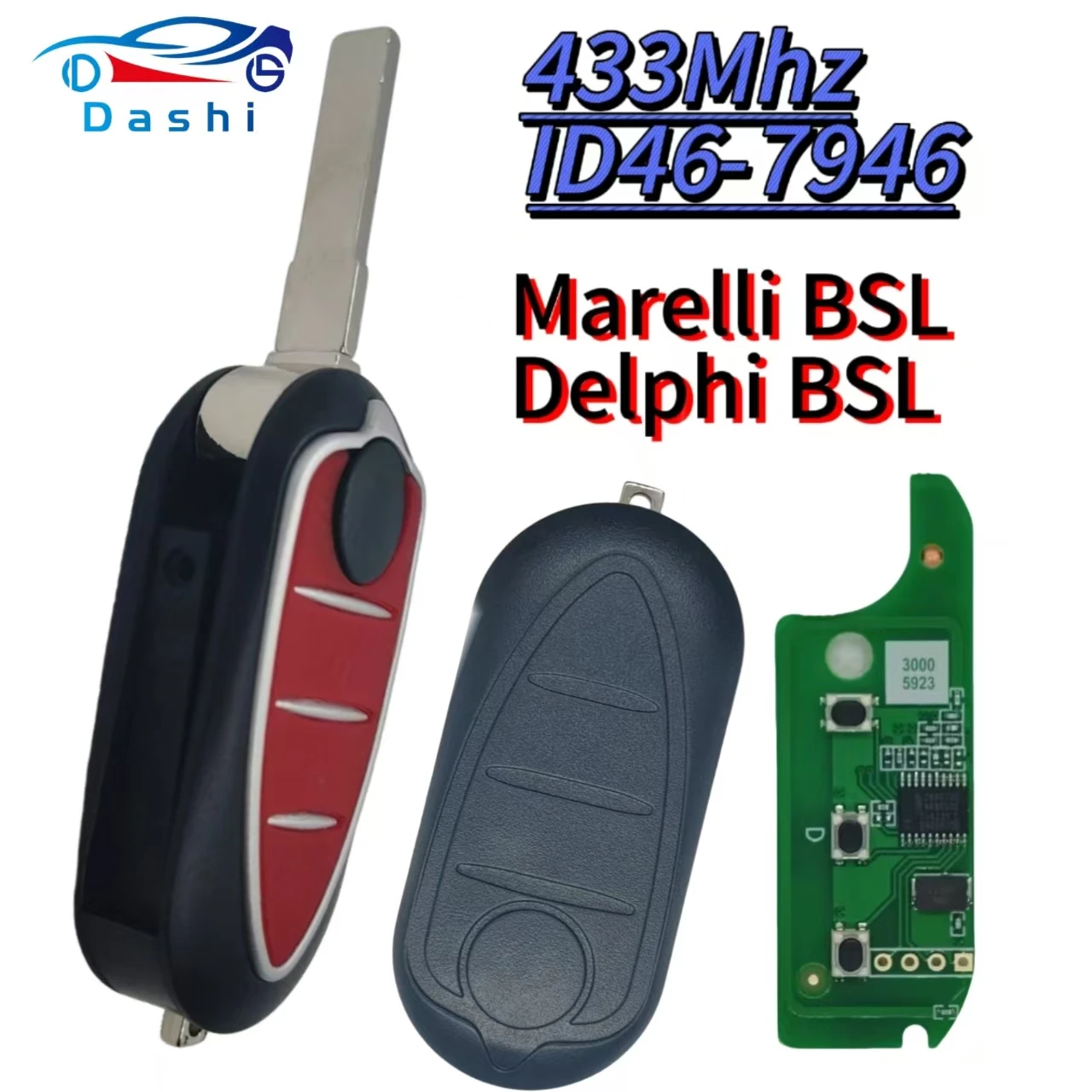 Da Shi ID46-7946 自動キー 433Mhz/ASK リモートフリップ 3 ボタン車のキーフォブアルファロメオ水戸 2008-2015 ジュリエッタ 2010-2016