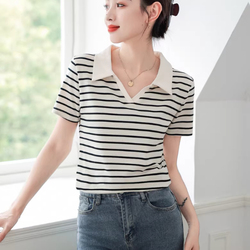 Women's Short Sleeve Cotton Polo-shirt Summer Casual Y2K Style Breathable Top Loose Fit & Slimming Design