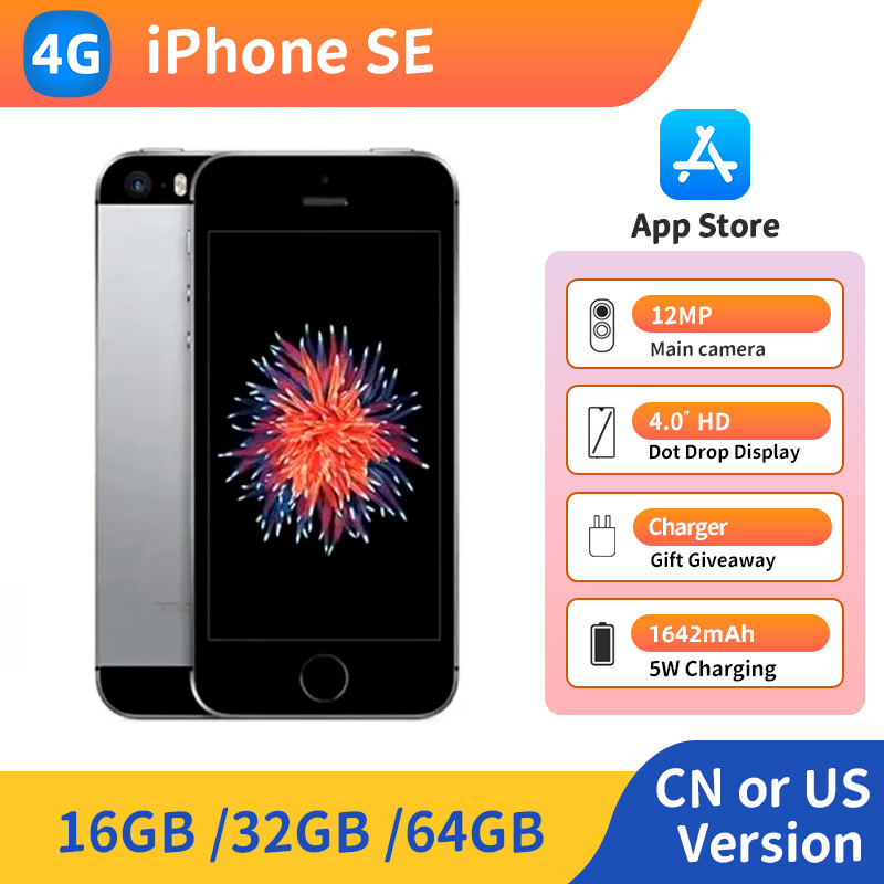 Apple iPhone SE 2016 4g IOS 4.0 インチ 1136x640 画面 wifi 1642mAh バッテリー Bluetooth 12MP Canera テスト済み中古 iPhone