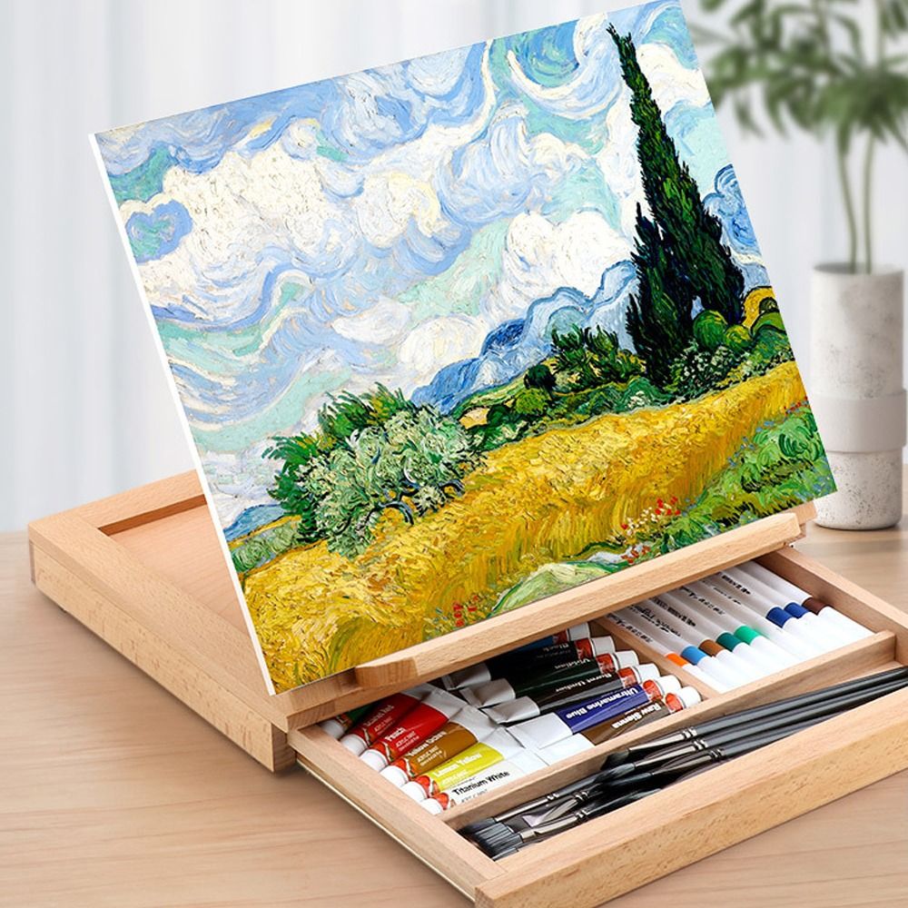 ブナ材ポータブル木製テーブルイーゼル調節可能な多機能スケッチ引き出しボックスプロのアート絵画イーゼルボックス